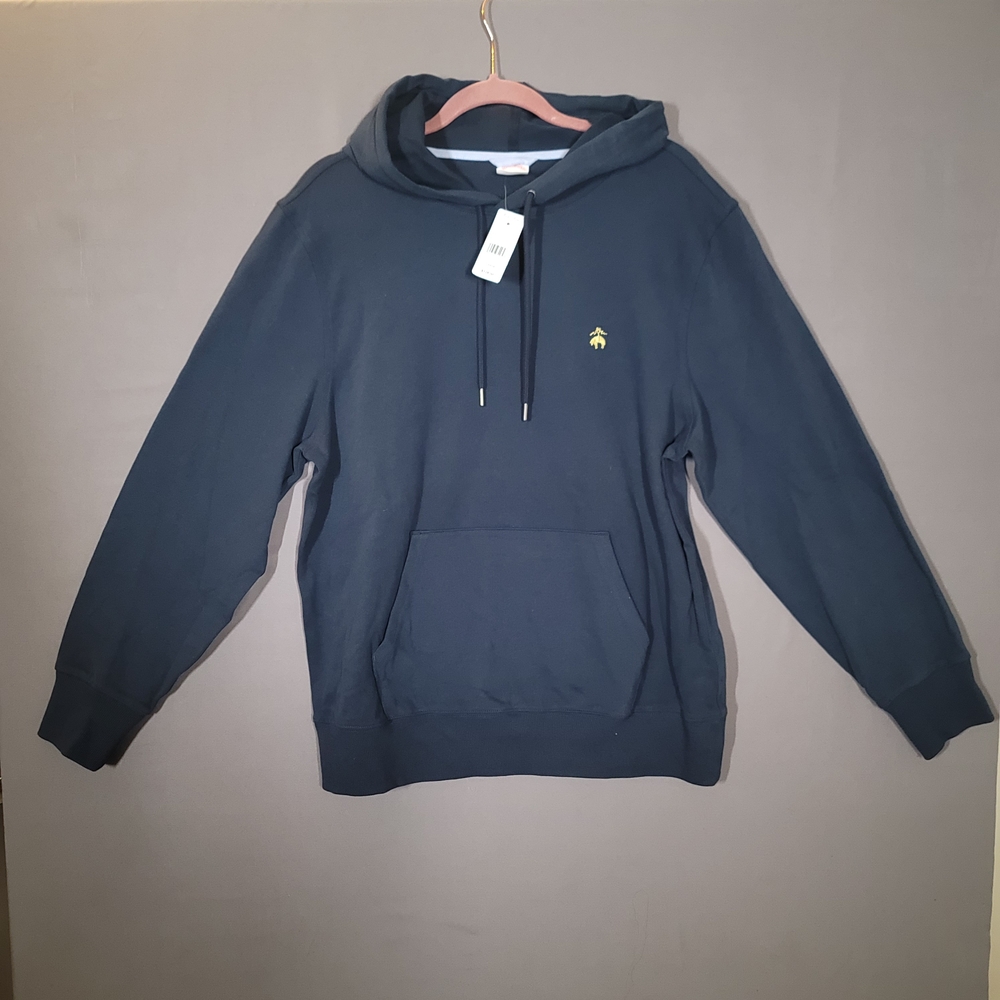 Brooks Brothers Navy Hoodie Pullover Men’s Large | Cotton Hooded Sweatshirt Logo